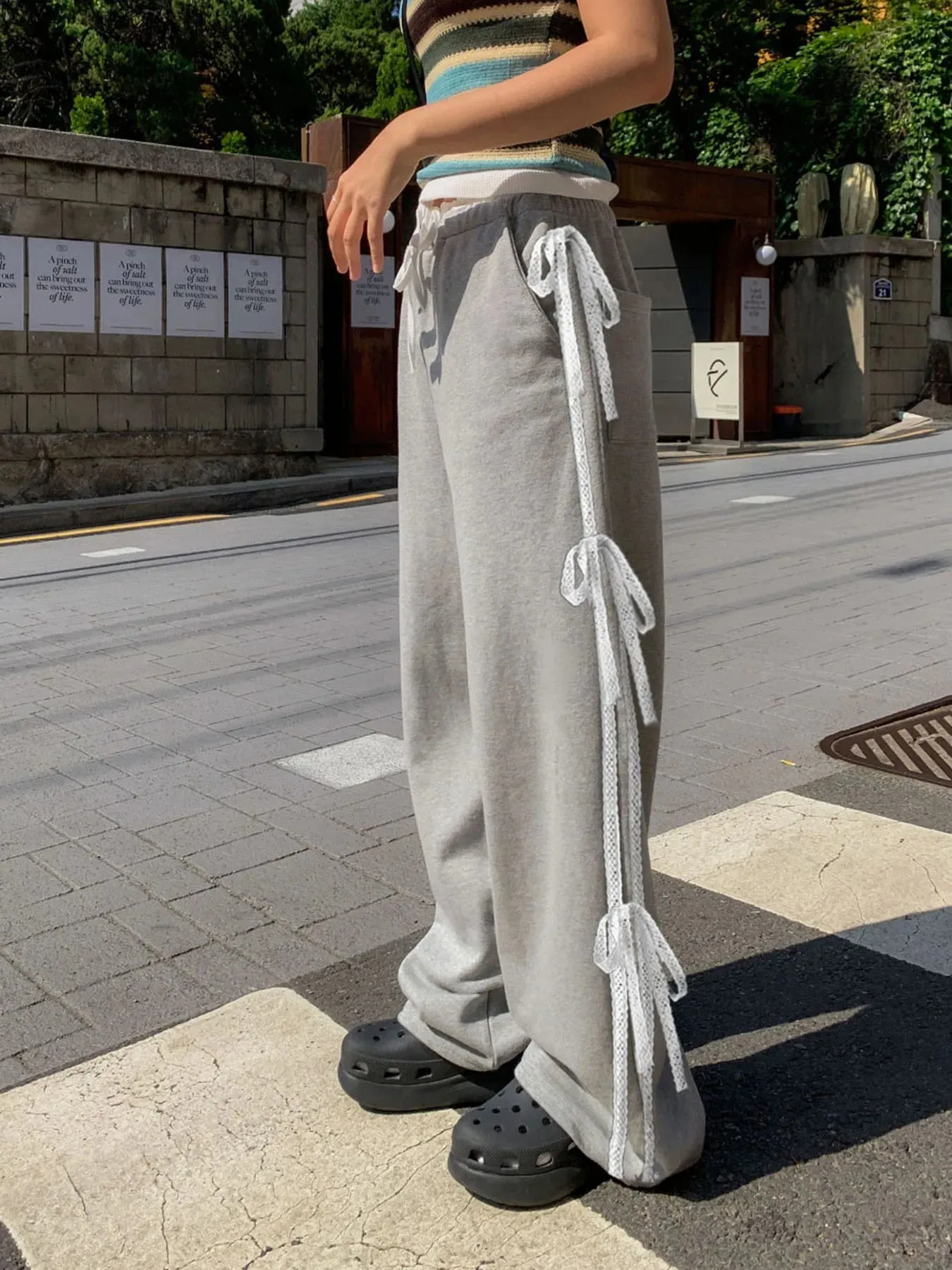 TAVIMART  -  Casual Lace Patchwork Sweatpants Harajuku Wide Leg Gray Pants Y2k Streetwear Solid Trousers Korean Loose Ckothing 2024