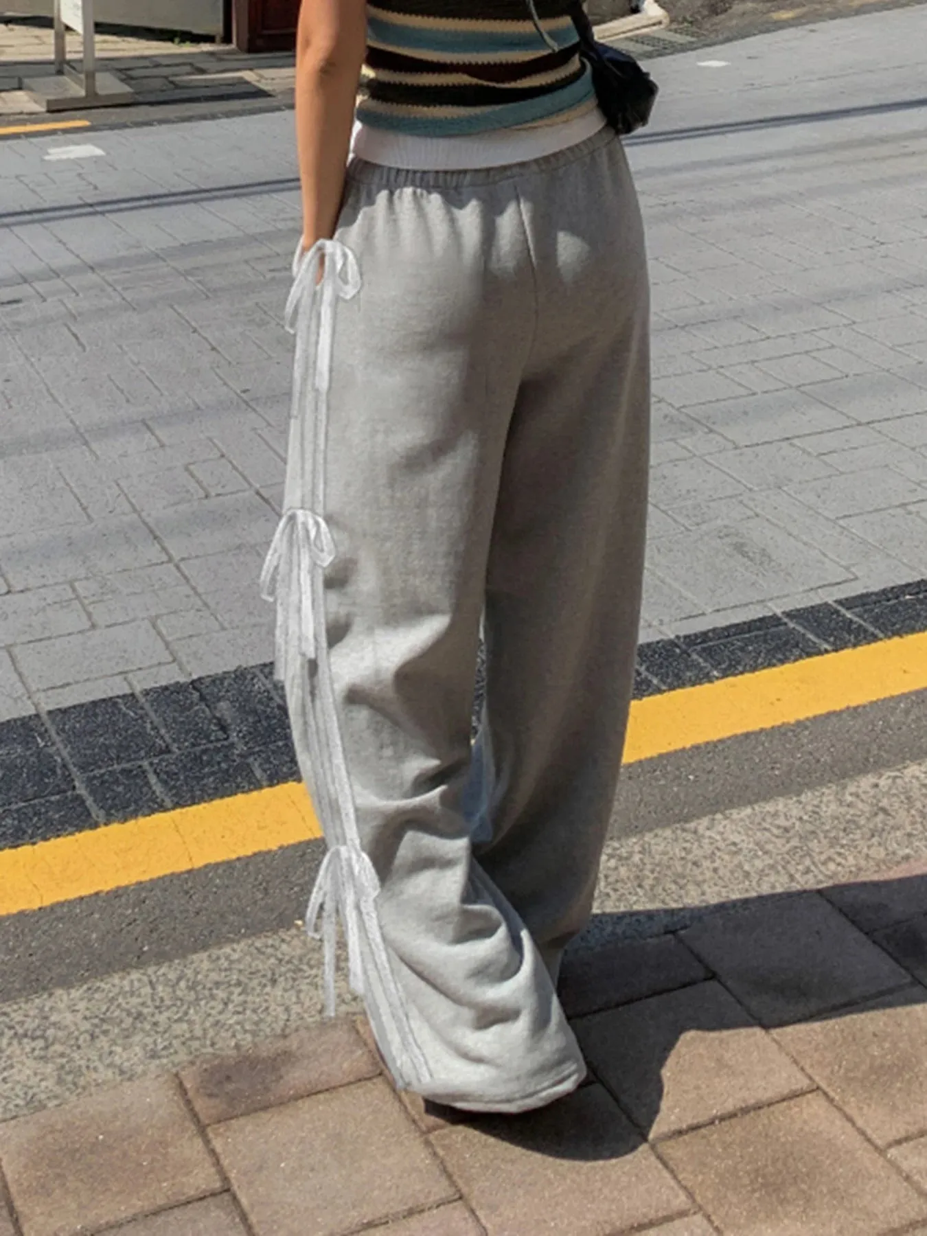 TAVIMART  -  Casual Lace Patchwork Sweatpants Harajuku Wide Leg Gray Pants Y2k Streetwear Solid Trousers Korean Loose Ckothing 2024