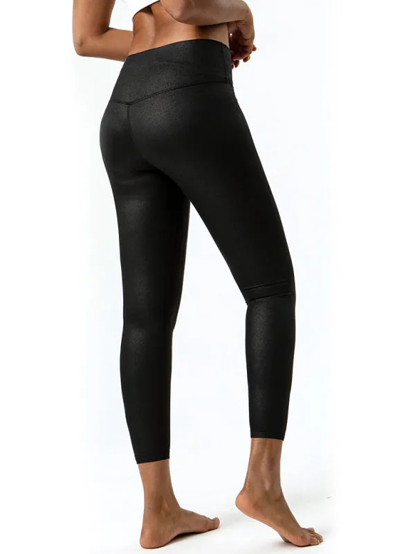 Textured-leather high-stretch yoga pants