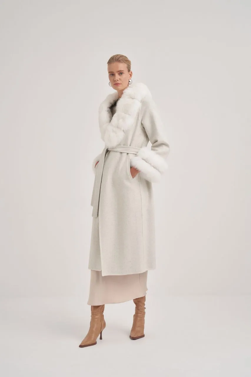 The Angela Fur Collar Coat in Snow White