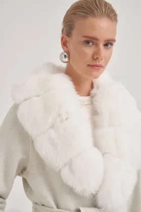 The Angela Fur Collar Coat in Snow White