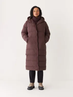 The Highland Long Puffer Coat in Burgundy