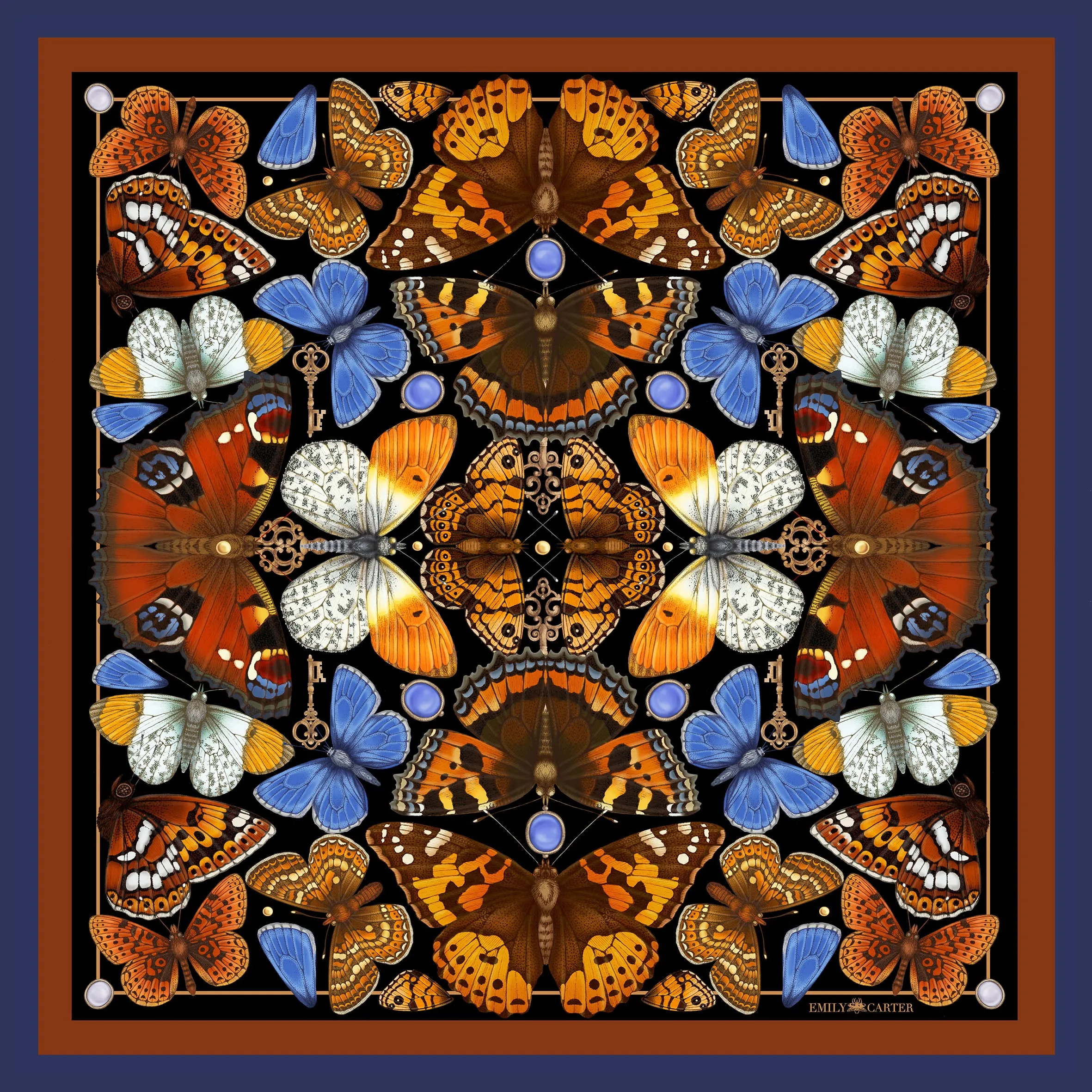 The Key & Butterfly Silk Scarf - Amber | 90x90cm