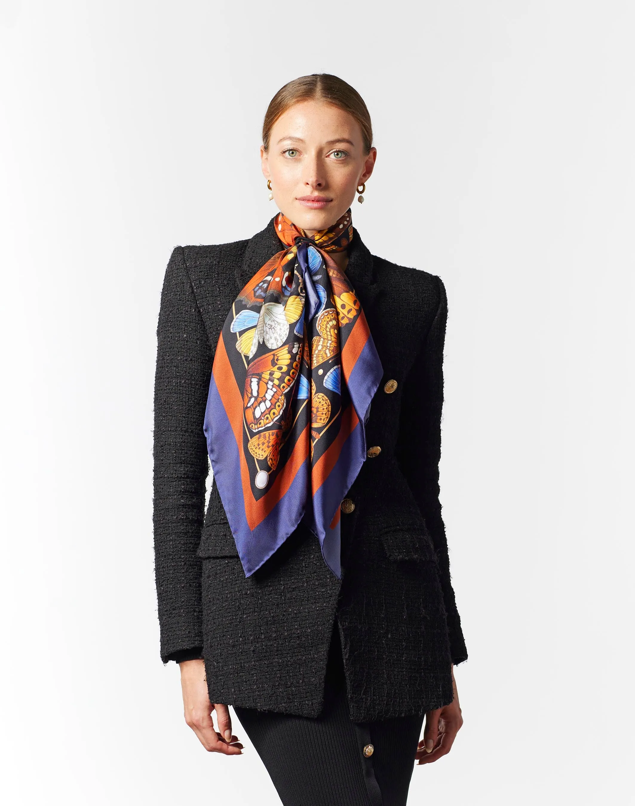 The Key & Butterfly Silk Scarf - Amber | 90x90cm