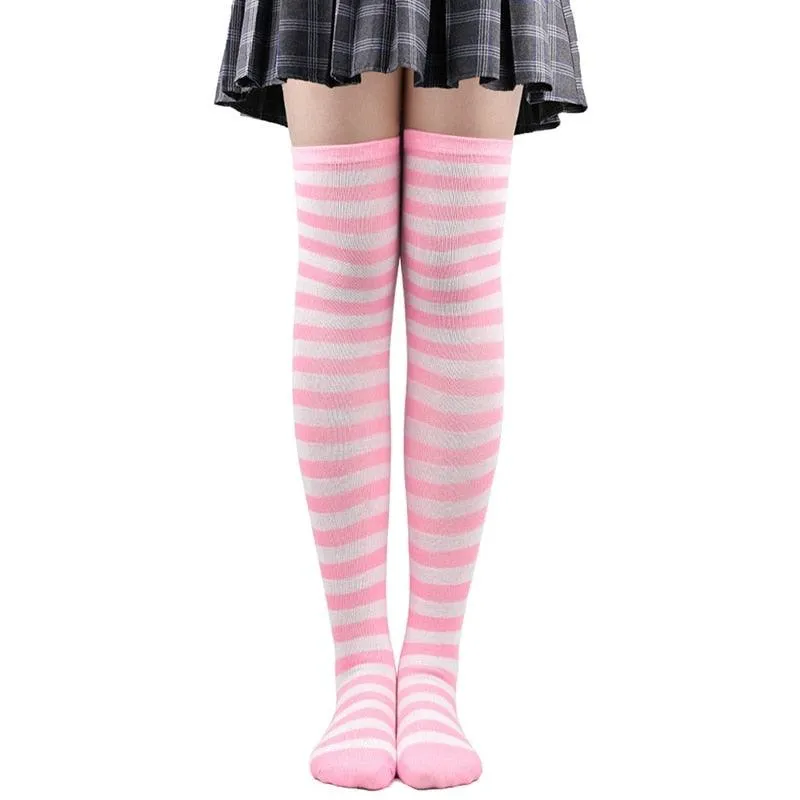 Thin Striped Thigh High Socks