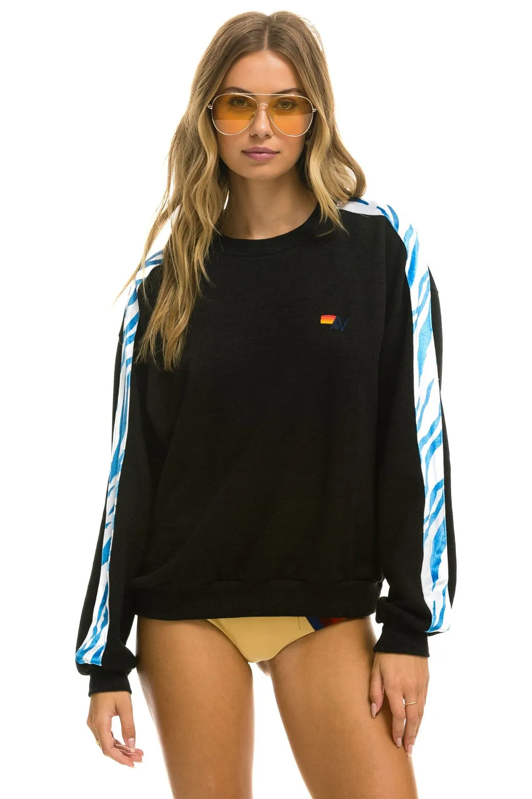 TIGER STRIPE RELAXED FIT CREW SWEATSHIRT - BLACK // BLUE TIGER