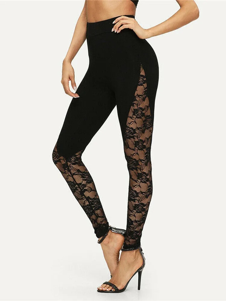 Trendy High Waist Floral Lace Leggings