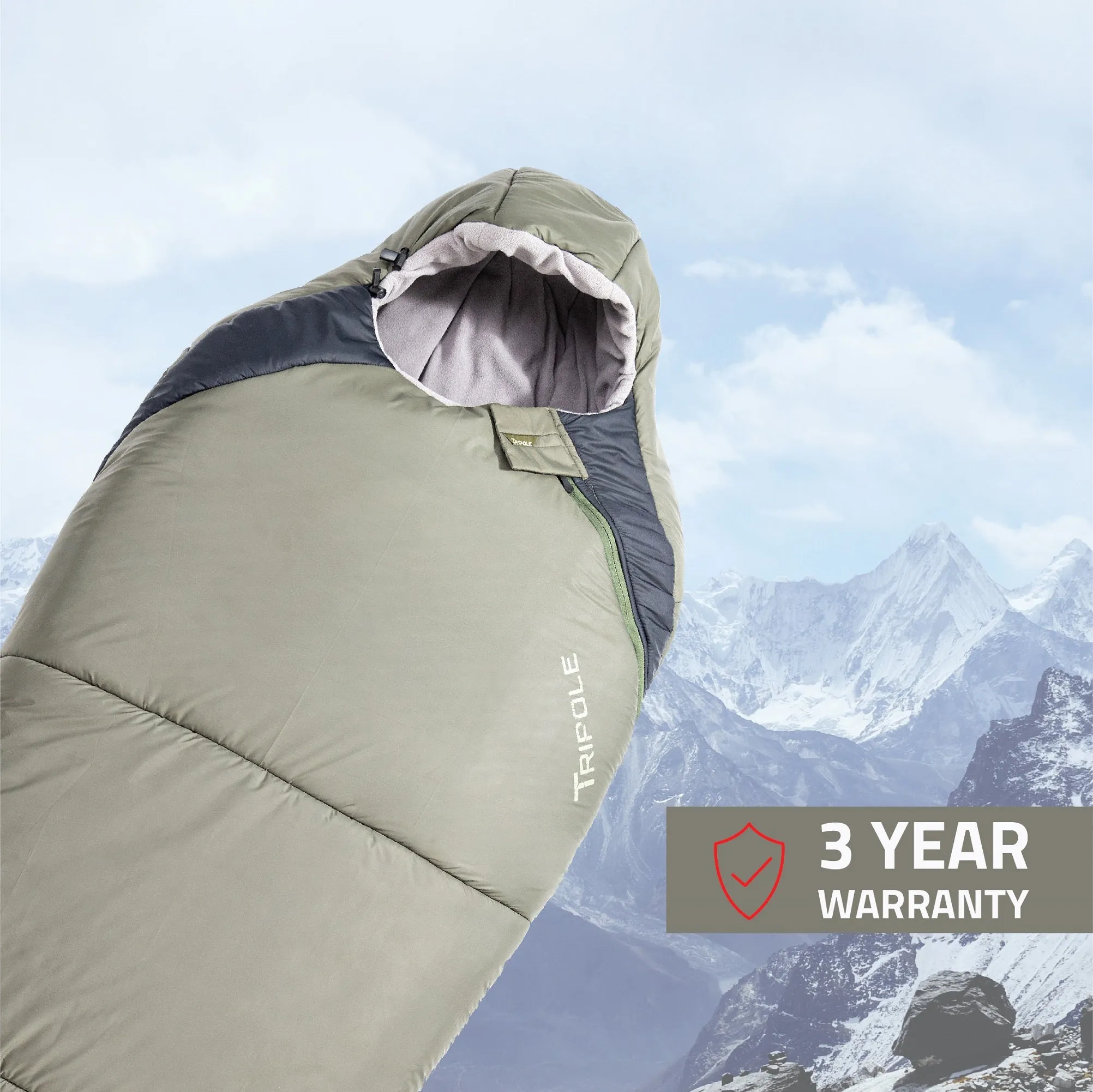 Tripole Zanskar Army Sleeping Bag with Fleece Lining for Cold Weather Trekking and Travelling | Mummy Shape | Water Repellent | 3 Year Warranty ( - 15°C Blue)