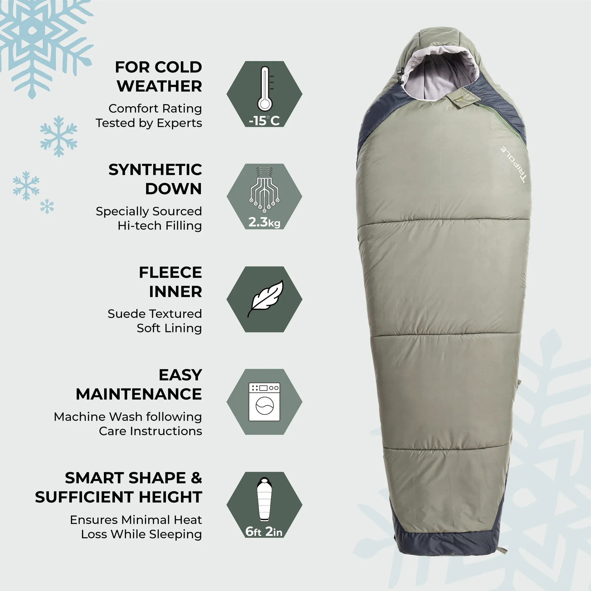 Tripole Zanskar Series -15°C Army Sleeping Bag with Fleece Inner (Green)