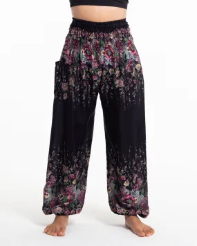 Unisex Floral Harem Pants in Black