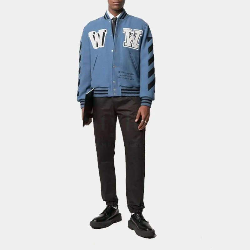 View full screen Off-White c/o Virgil Abloy Men's Blue Logo Varsity Jacket