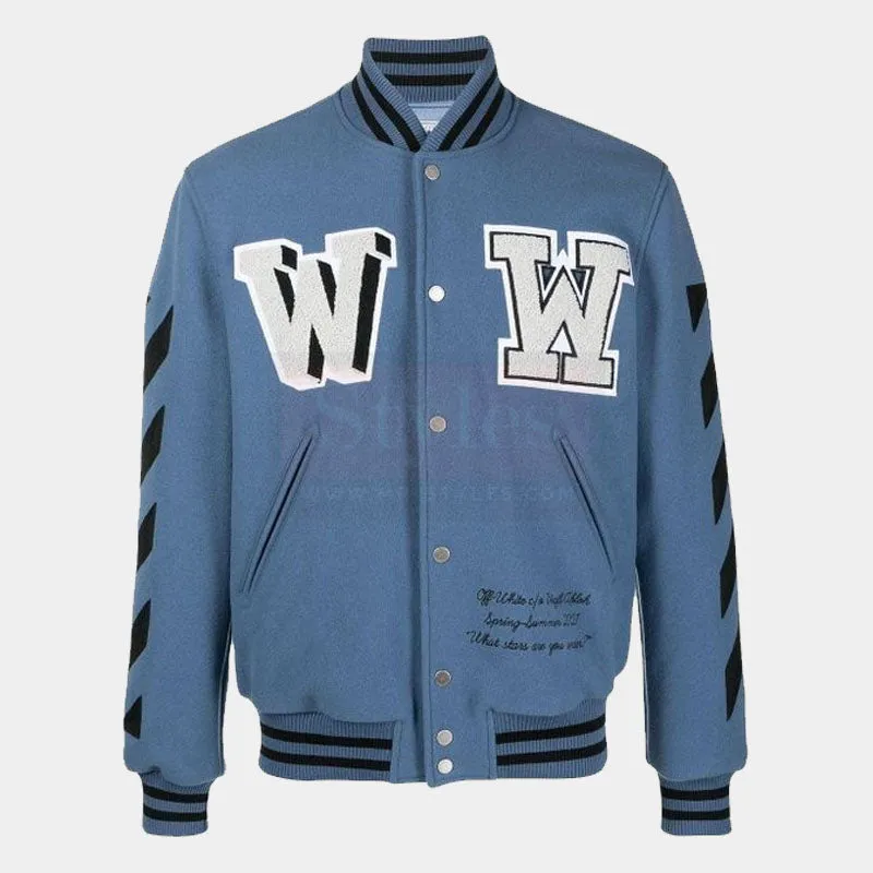 View full screen Off-White c/o Virgil Abloy Men's Blue Logo Varsity Jacket