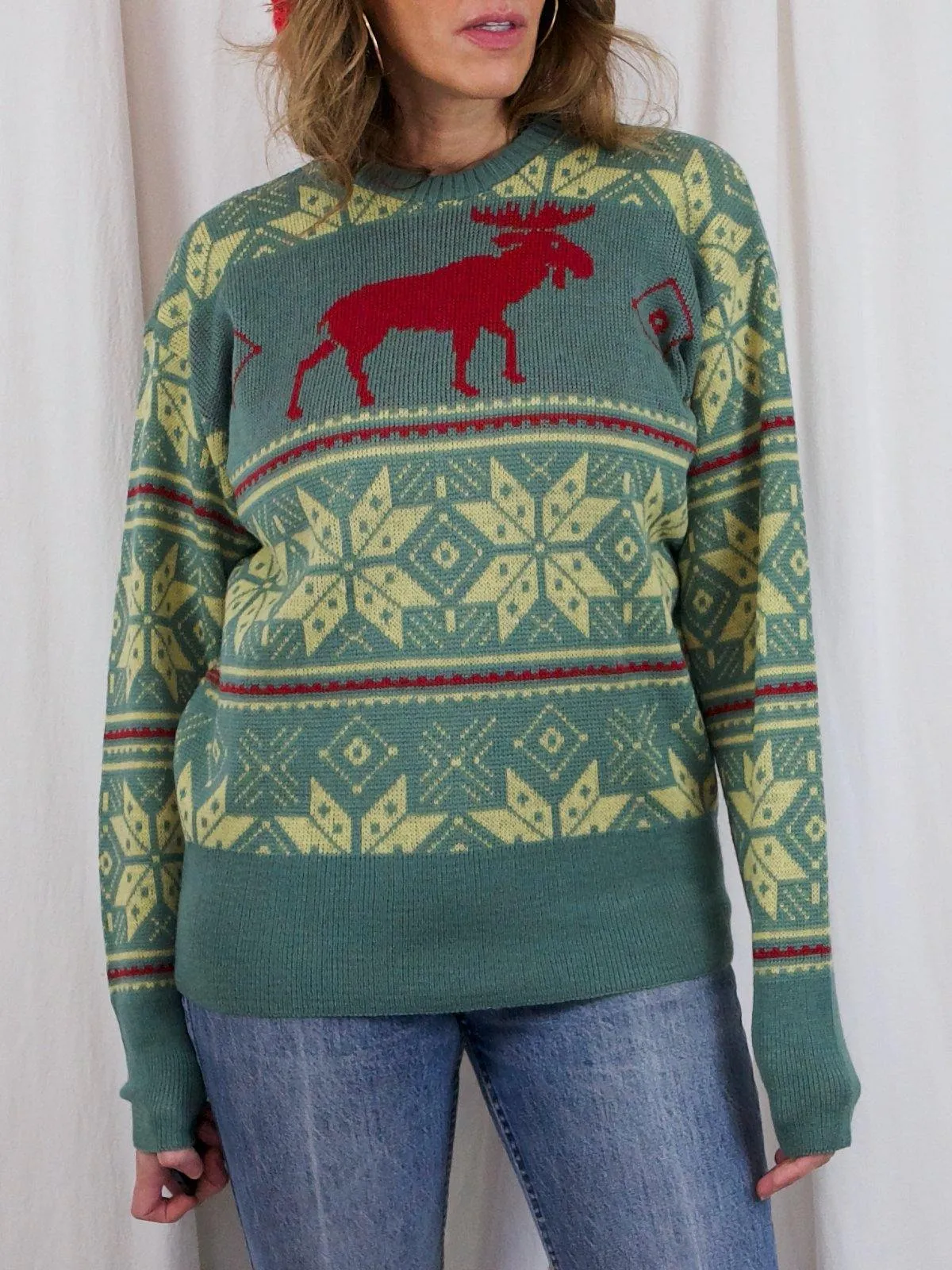 Vintage Moose Snowflake Ski Sweater