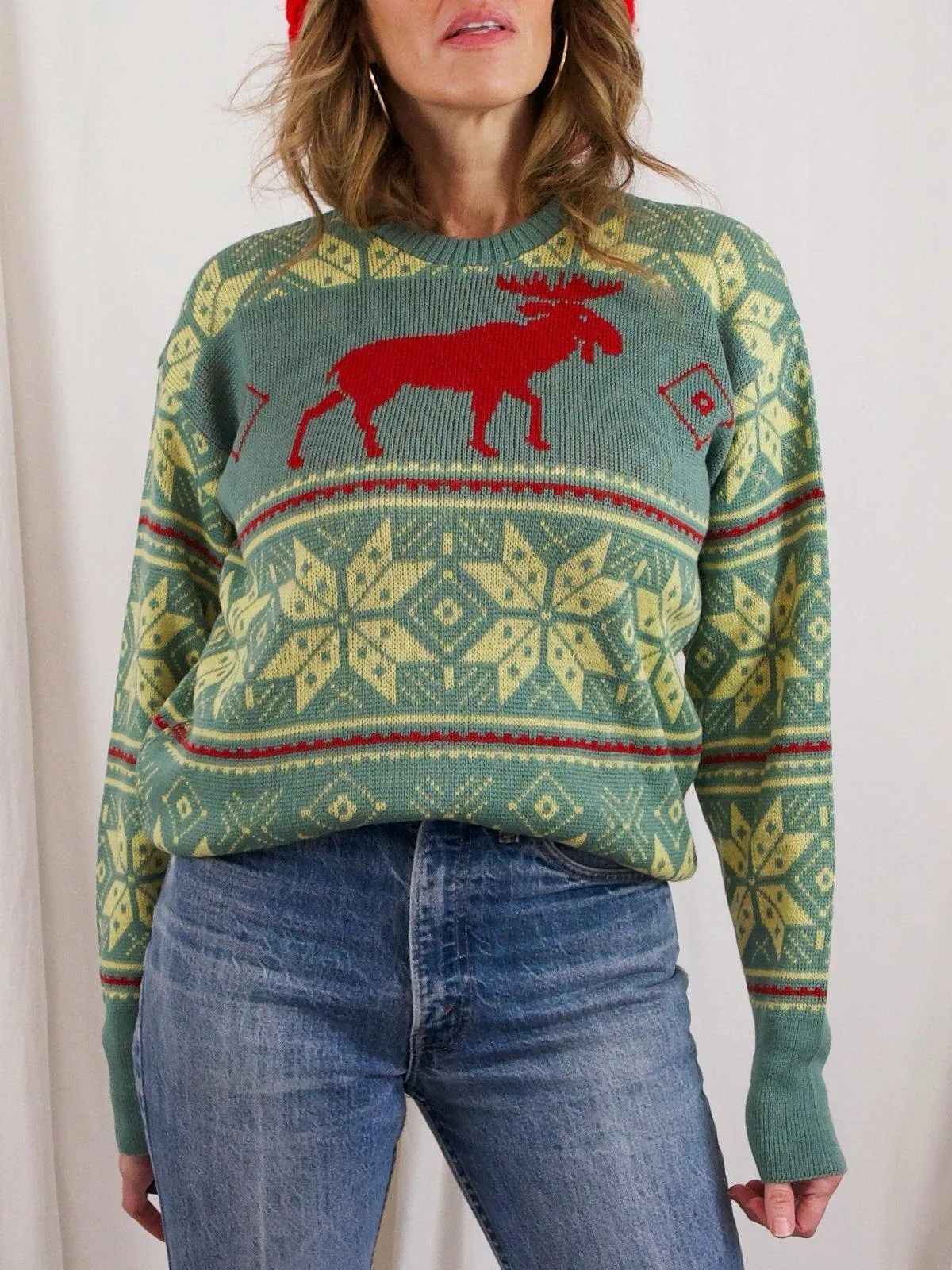 Vintage Moose Snowflake Ski Sweater