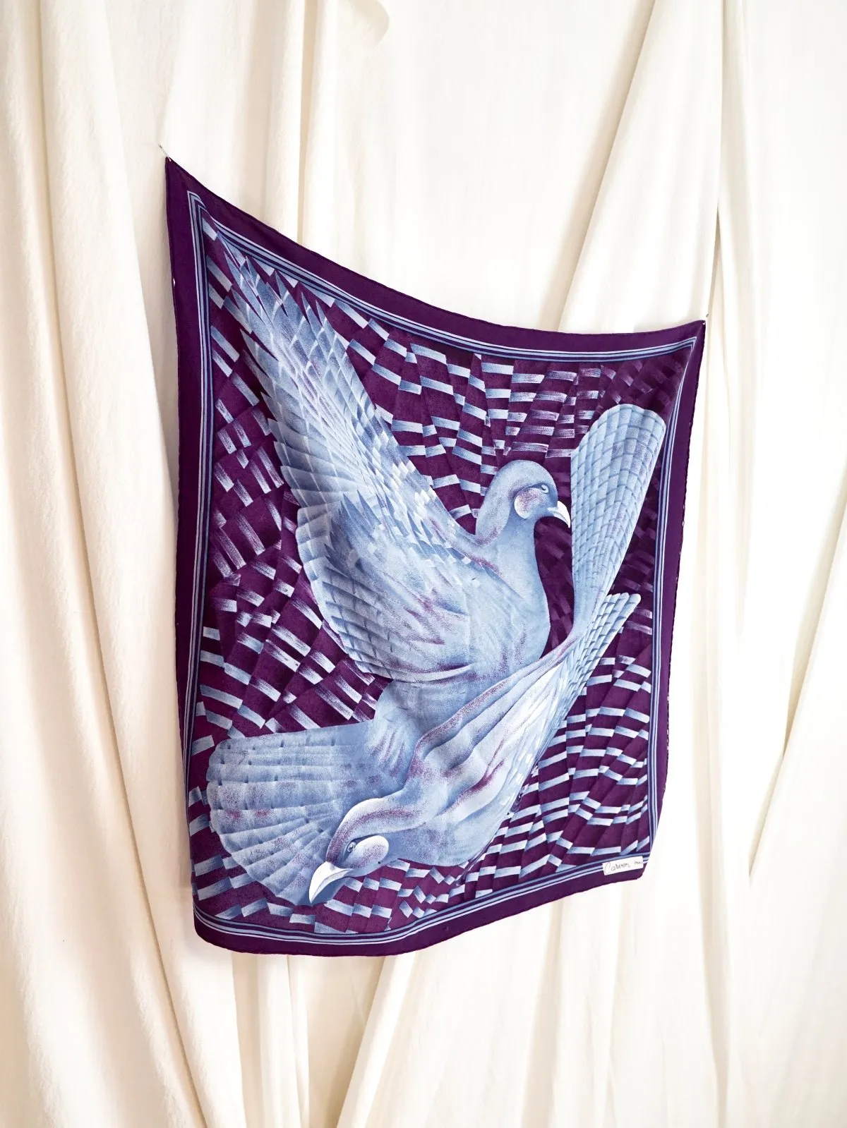 Vintage Rock Dove Carven Silk Bird Scarf