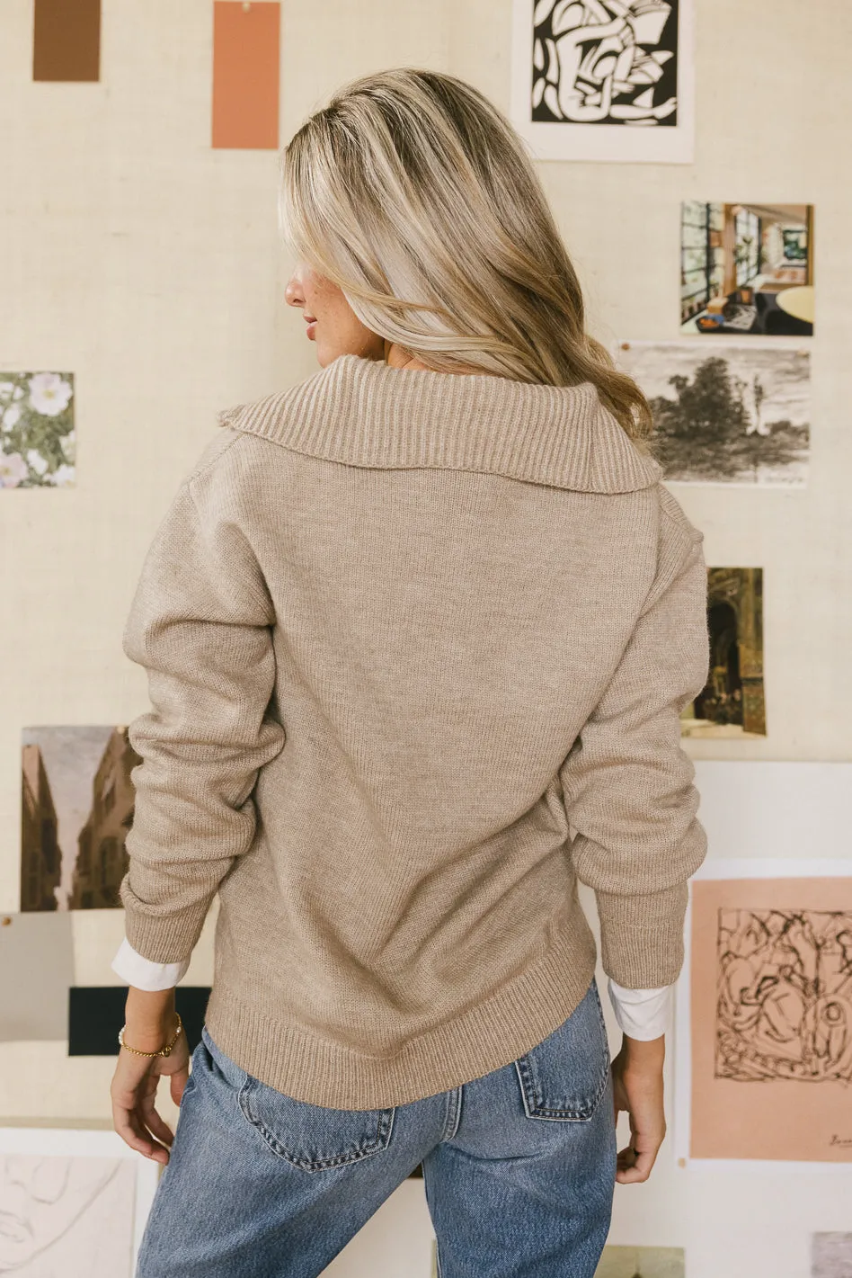 Violet Quarter Zip Sweater in Taupe - FINAL SALE