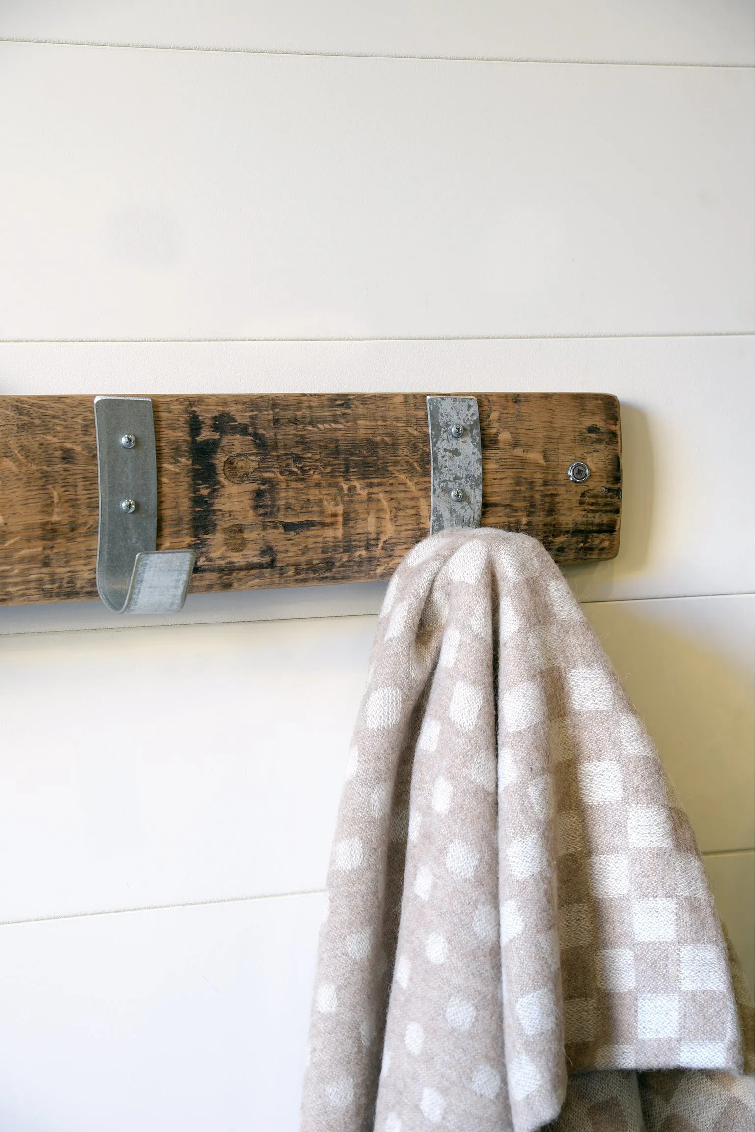 Wall Mount Coat Rack Hooks On Reclaimed Wood Barrel Stave