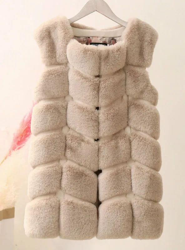 Warm Sleeveless Faux Fox Fur Vest Winter Jacket Coat