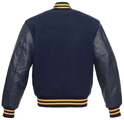 Warrior Gears Classic Hybrid Varsity Jacket for Kids, Toddler Letterman Bomber Jacket for Boys, Unisex Varsity Jacket Girls, Navy  Blue Pure Wool Body & Navy  Blue Cowhide Leather Sleeves