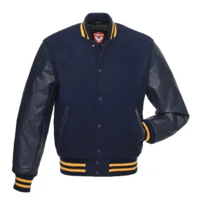 Warrior Gears Classic Hybrid Varsity Jacket for Kids, Toddler Letterman Bomber Jacket for Boys, Unisex Varsity Jacket Girls, Navy  Blue Pure Wool Body & Navy  Blue Cowhide Leather Sleeves