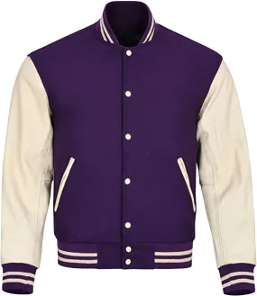 Warrior Gears Classic Hybrid Varsity Jacket for Kids, Toddler Letterman Bomber Jacket for Boys, Unisex Varsity Jacket Girls, Purple Pure Wool Body & Cream Cowhide Leather Sleeves