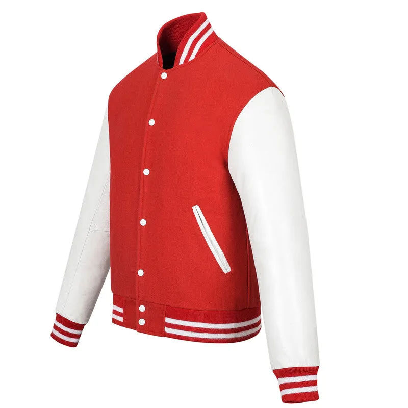 Warrior Gears Classic Hybrid Varsity Jacket for Kids, Toddler Letterman Bomber Jacket for Boys, Unisex Varsity Jacket Girls, Red Pure Wool Body & White Cowhide Leather Sleeves