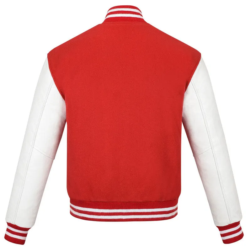 Warrior Gears Classic Hybrid Varsity Jacket for Kids, Toddler Letterman Bomber Jacket for Boys, Unisex Varsity Jacket Girls, Red Pure Wool Body & White Cowhide Leather Sleeves