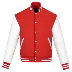 Warrior Gears Classic Hybrid Varsity Jacket for Kids, Toddler Letterman Bomber Jacket for Boys, Unisex Varsity Jacket Girls, Red Pure Wool Body & White Cowhide Leather Sleeves