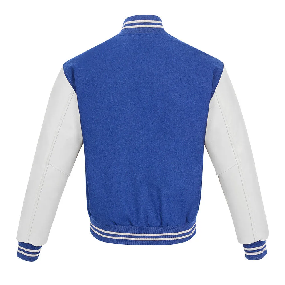 Warrior Gears Classic Hybrid Varsity Jacket for Kids, Toddler Letterman Bomber Jacket for Boys, Unisex Varsity Jacket Girls, Royal Blue Pure Wool Body & White Cowhide Leather Sleeves