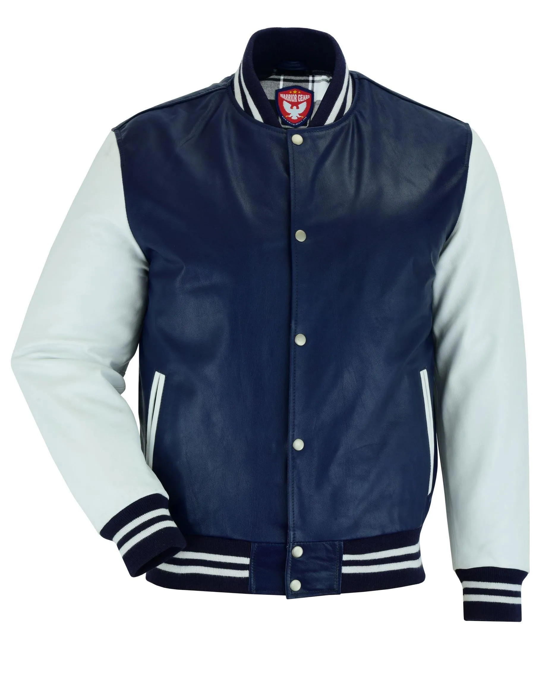 Warrior Gears® Leather Varsity Jacket -Blue Leather Body & White Leather Sleeves