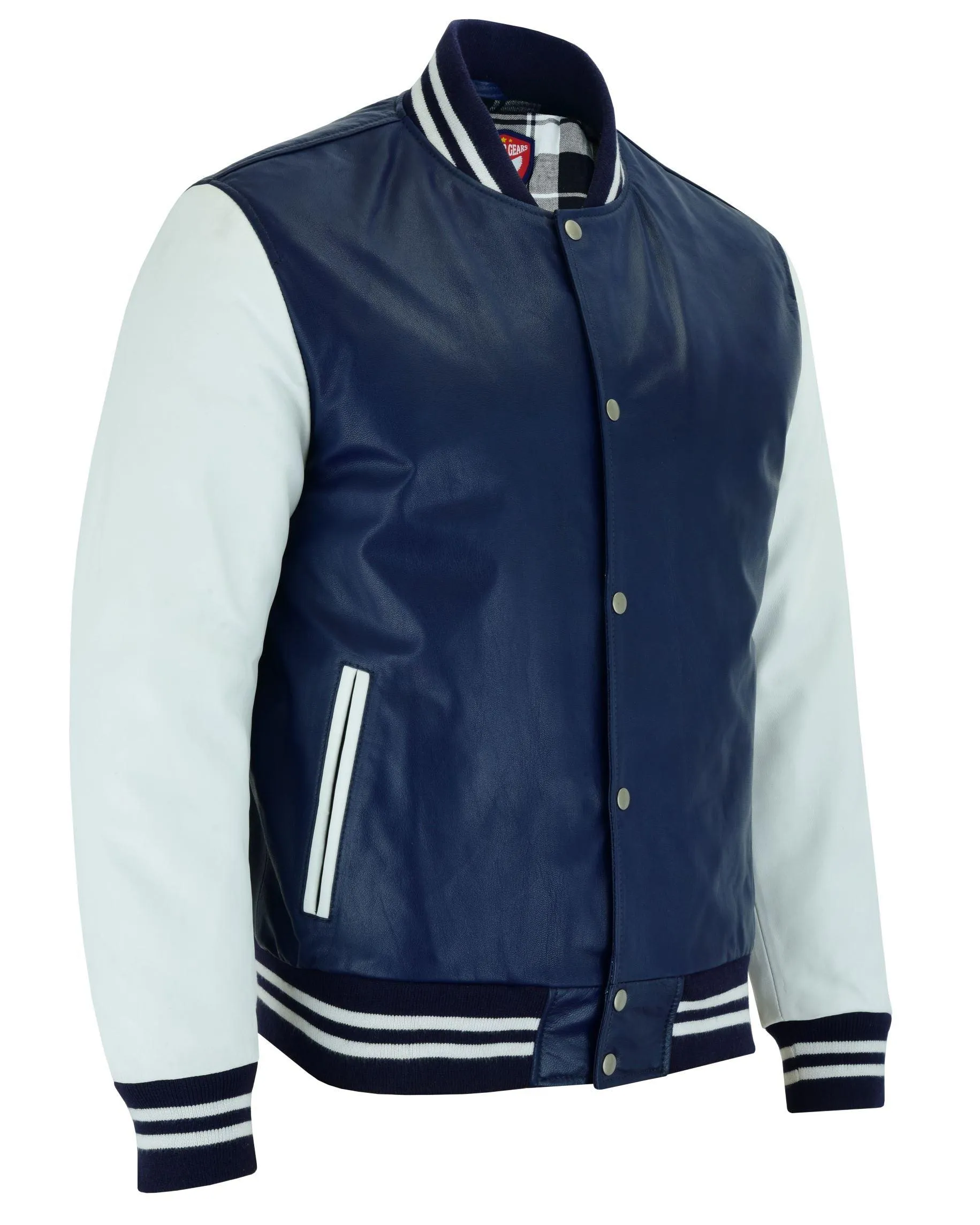 Warrior Gears® Leather Varsity Jacket -Blue Leather Body & White Leather Sleeves