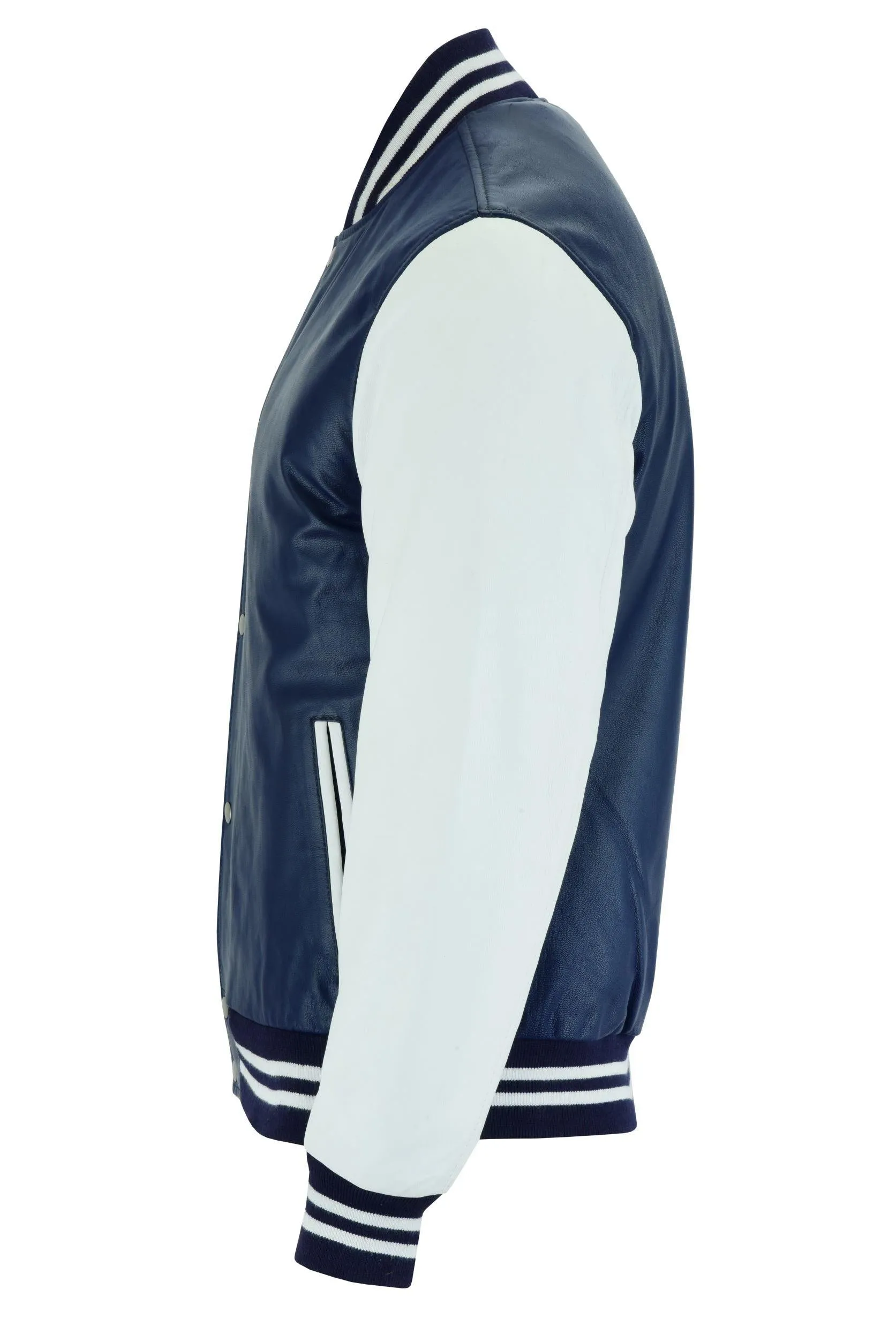 Warrior Gears® Leather Varsity Jacket -Blue Leather Body & White Leather Sleeves