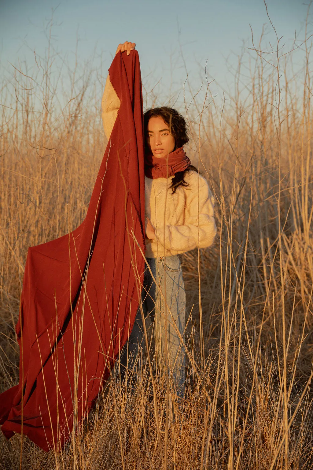 Washable Silk Blanket Scarf in Garnet