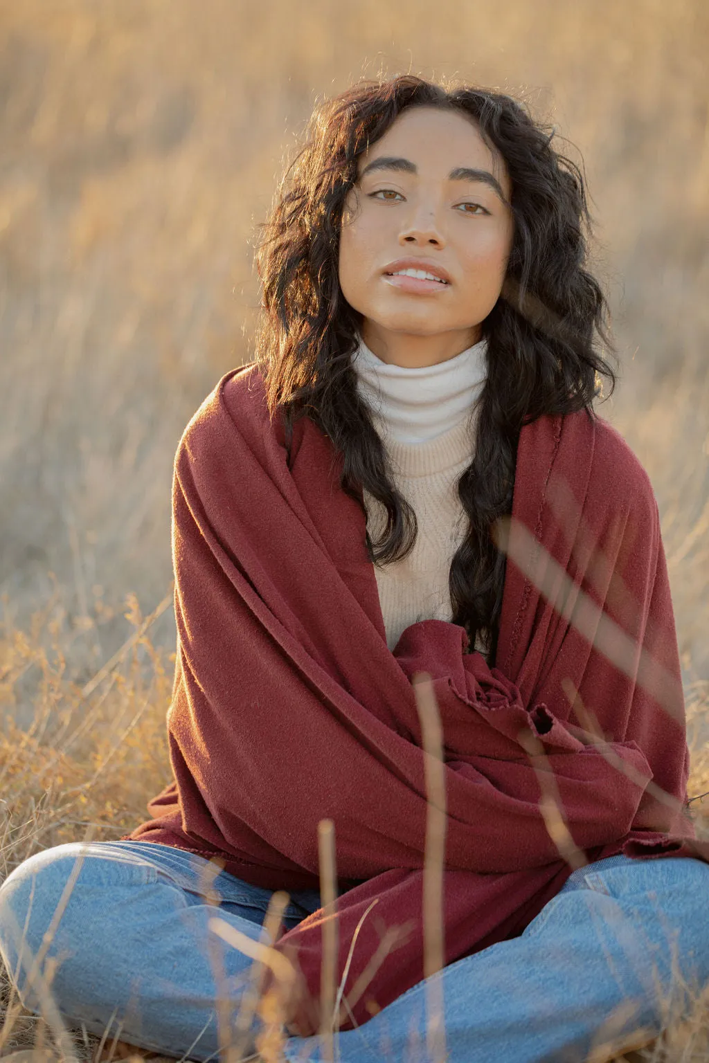 Washable Silk Blanket Scarf in Garnet