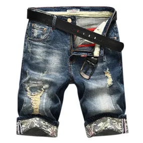 Washed Denim Holes Jeans Shorts Fashion Summer Thin Stone