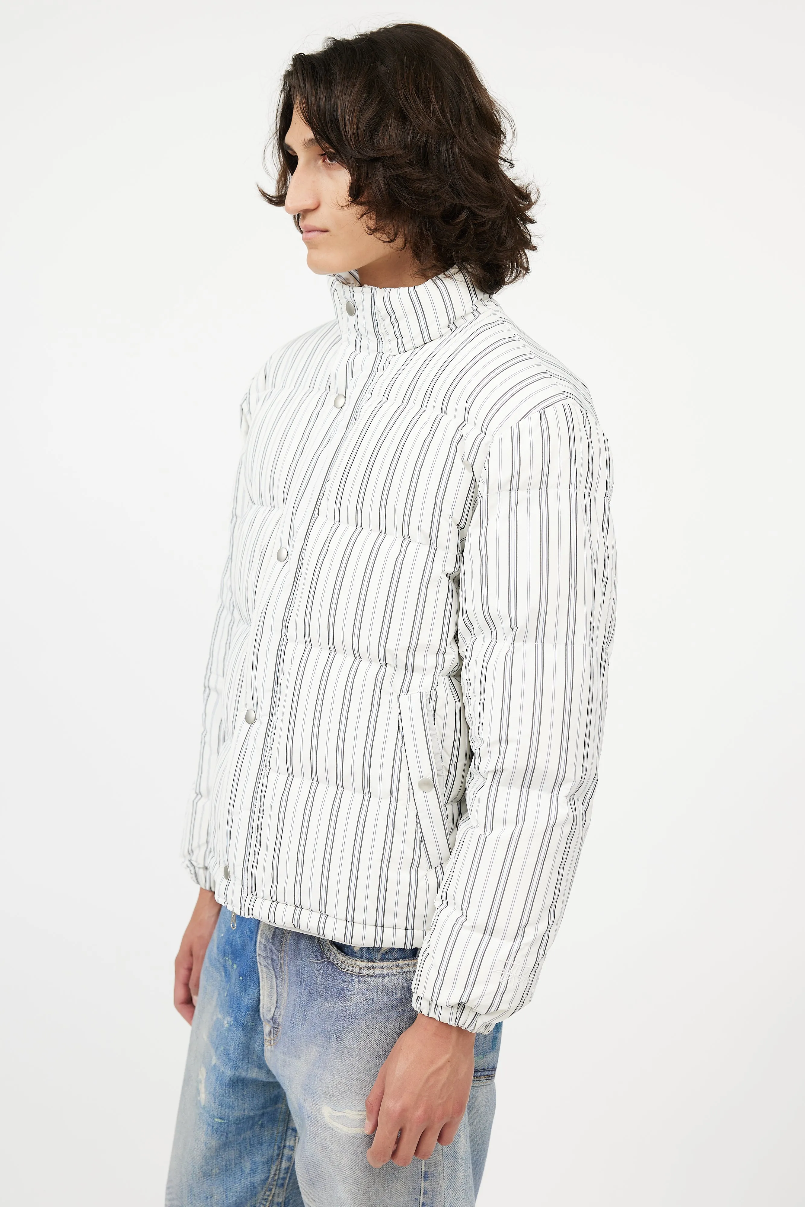 White & Blue Stripes Puffer Jacket