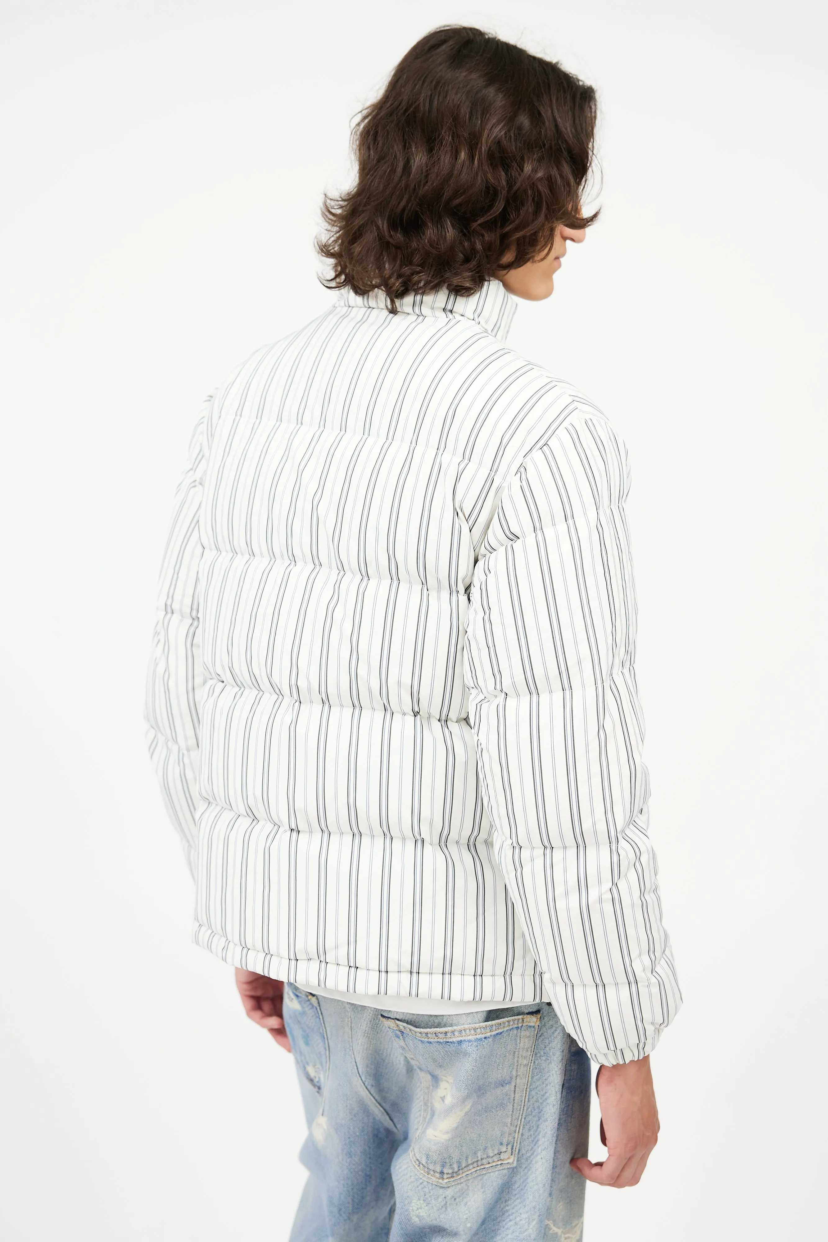 White & Blue Stripes Puffer Jacket