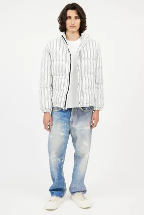 White & Blue Stripes Puffer Jacket