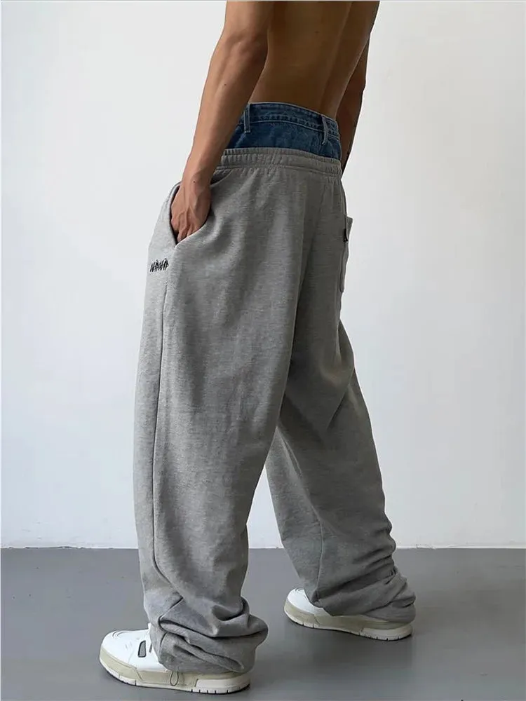 Wiaofellas  -  Hip Hop Grey Sweatpants Sports Pants Button Jean Elastic Waist Pants Loose Trousers Y2K Casual Sportwear Pants Joggers