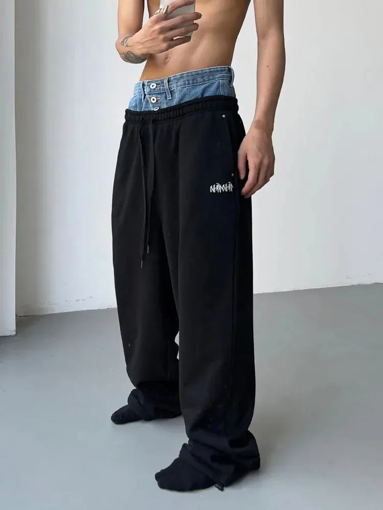 Wiaofellas  -  Hip Hop Grey Sweatpants Sports Pants Button Jean Elastic Waist Pants Loose Trousers Y2K Casual Sportwear Pants Joggers