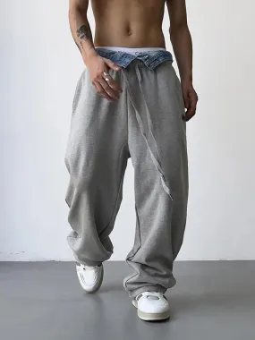 Wiaofellas  -  Hip Hop Grey Sweatpants Sports Pants Button Jean Elastic Waist Pants Loose Trousers Y2K Casual Sportwear Pants Joggers