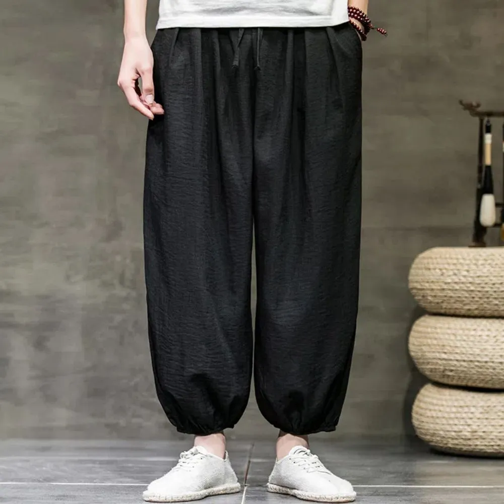 Wiaofellas Men Harajuku Harem Pants 2023 Mens Summer Cotton Linen Joggers Pants Male Vintage Chinese Style Sweatpants Fashions Size S-3XL