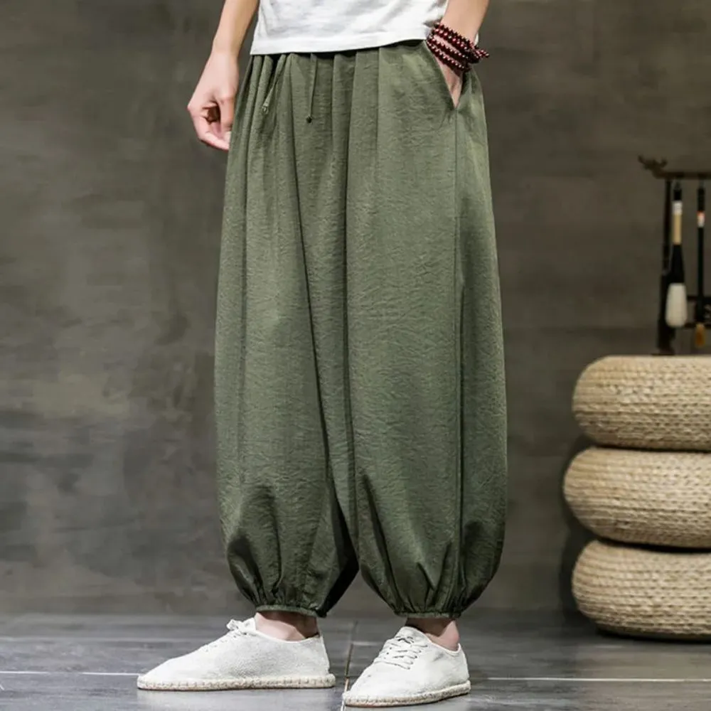 Wiaofellas Men Harajuku Harem Pants 2023 Mens Summer Cotton Linen Joggers Pants Male Vintage Chinese Style Sweatpants Fashions Size S-3XL