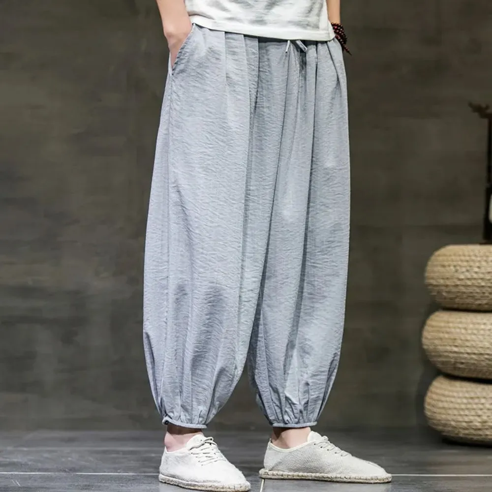 Wiaofellas Men Harajuku Harem Pants 2023 Mens Summer Cotton Linen Joggers Pants Male Vintage Chinese Style Sweatpants Fashions Size S-3XL