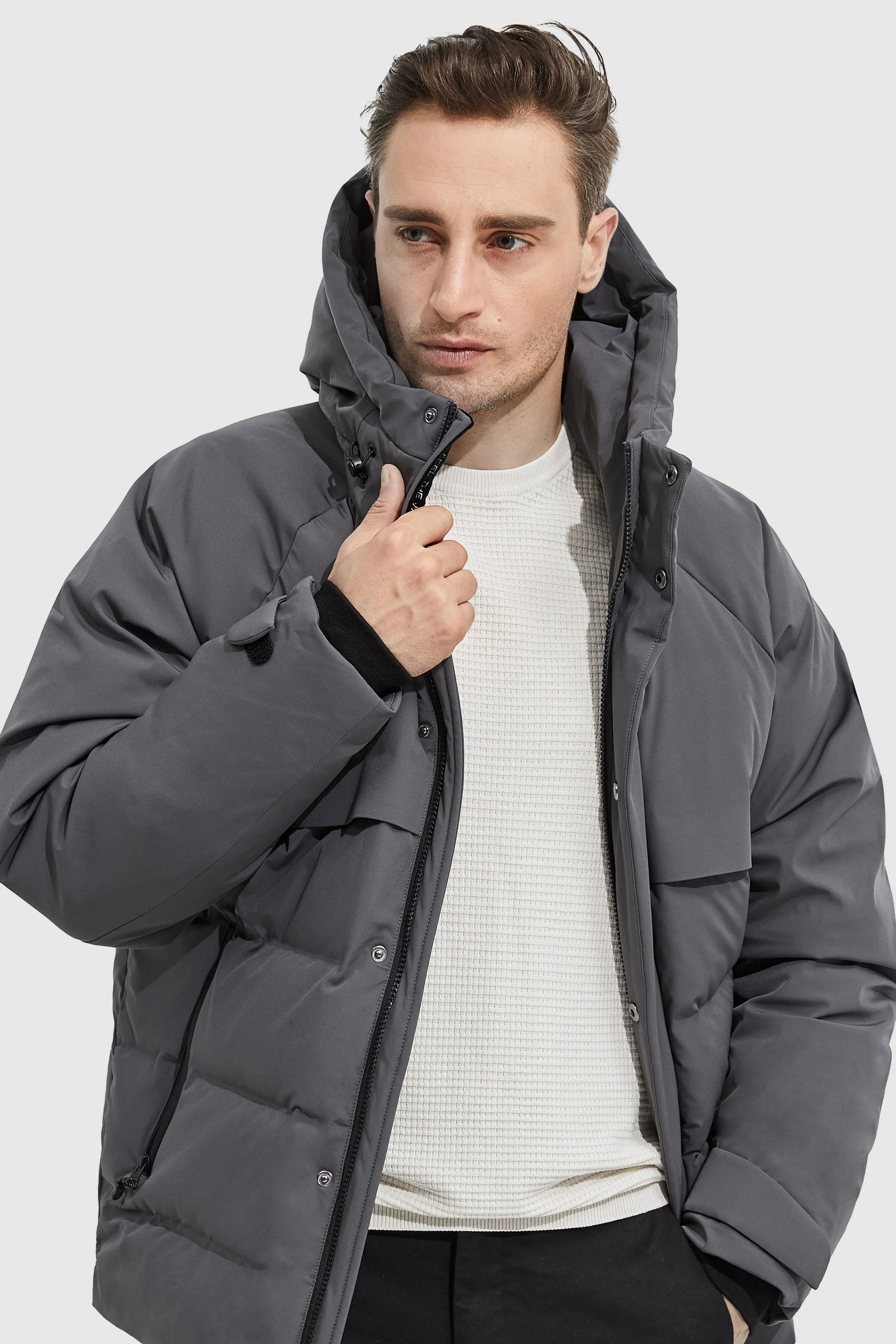 Winter Hood Ribbed Cuff Down Jacket