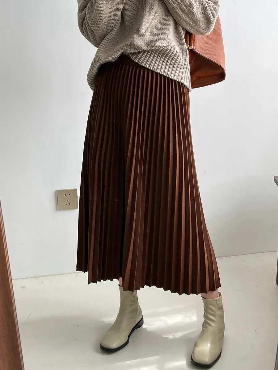 Winter Women Long Woolen Pleated Skirt Fashion High Waist Basic Wool Skirts Female Casual Thick Warm Elastic A-Line Skirts C-295