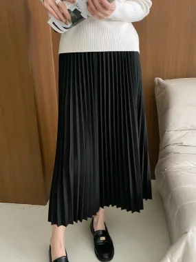 Winter Women Long Woolen Pleated Skirt Fashion High Waist Basic Wool Skirts Female Casual Thick Warm Elastic A-Line Skirts C-295