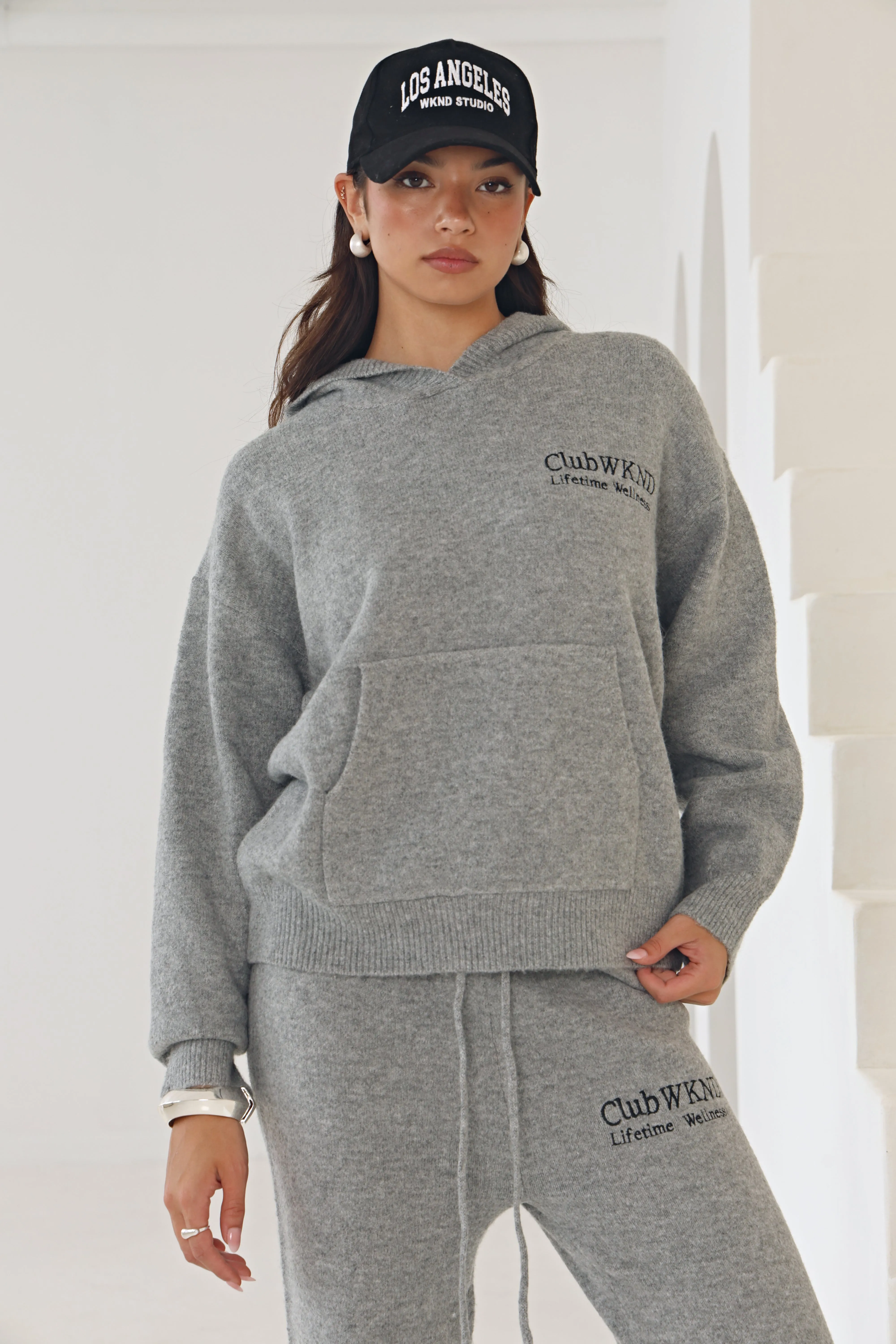 WKND CLUB KNITTED HOODIE IN CHARCOAL