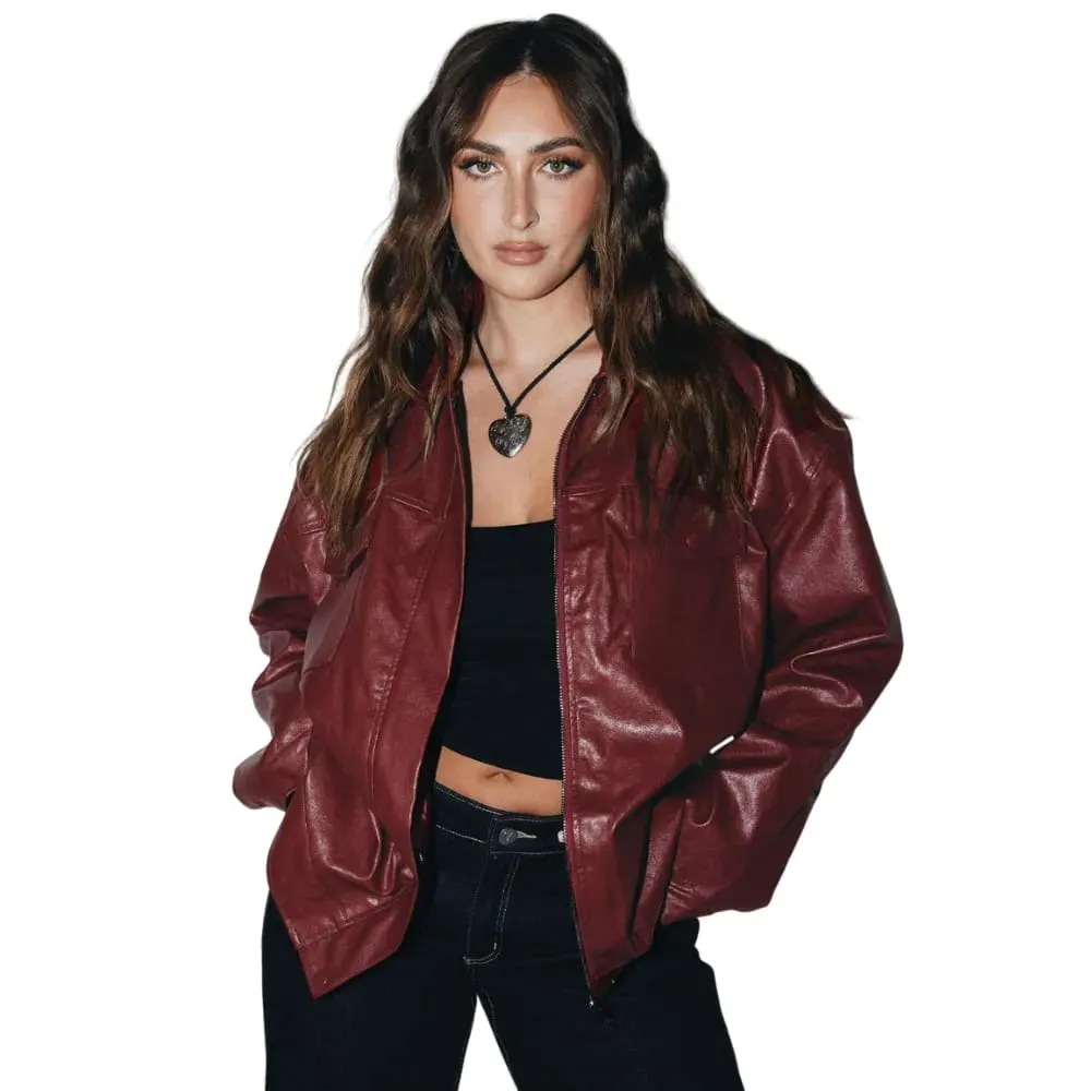 Womens Burgundy Leather Jacket