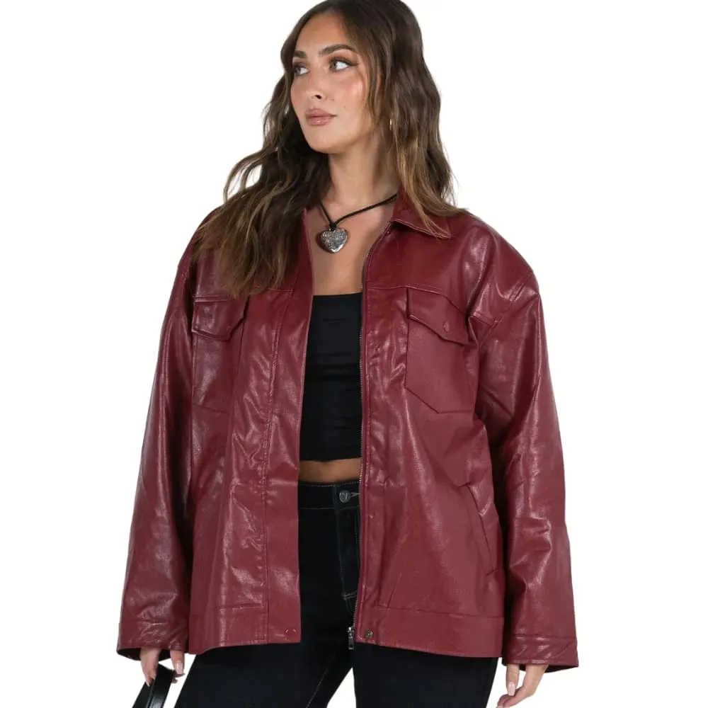 Womens Burgundy Leather Jacket